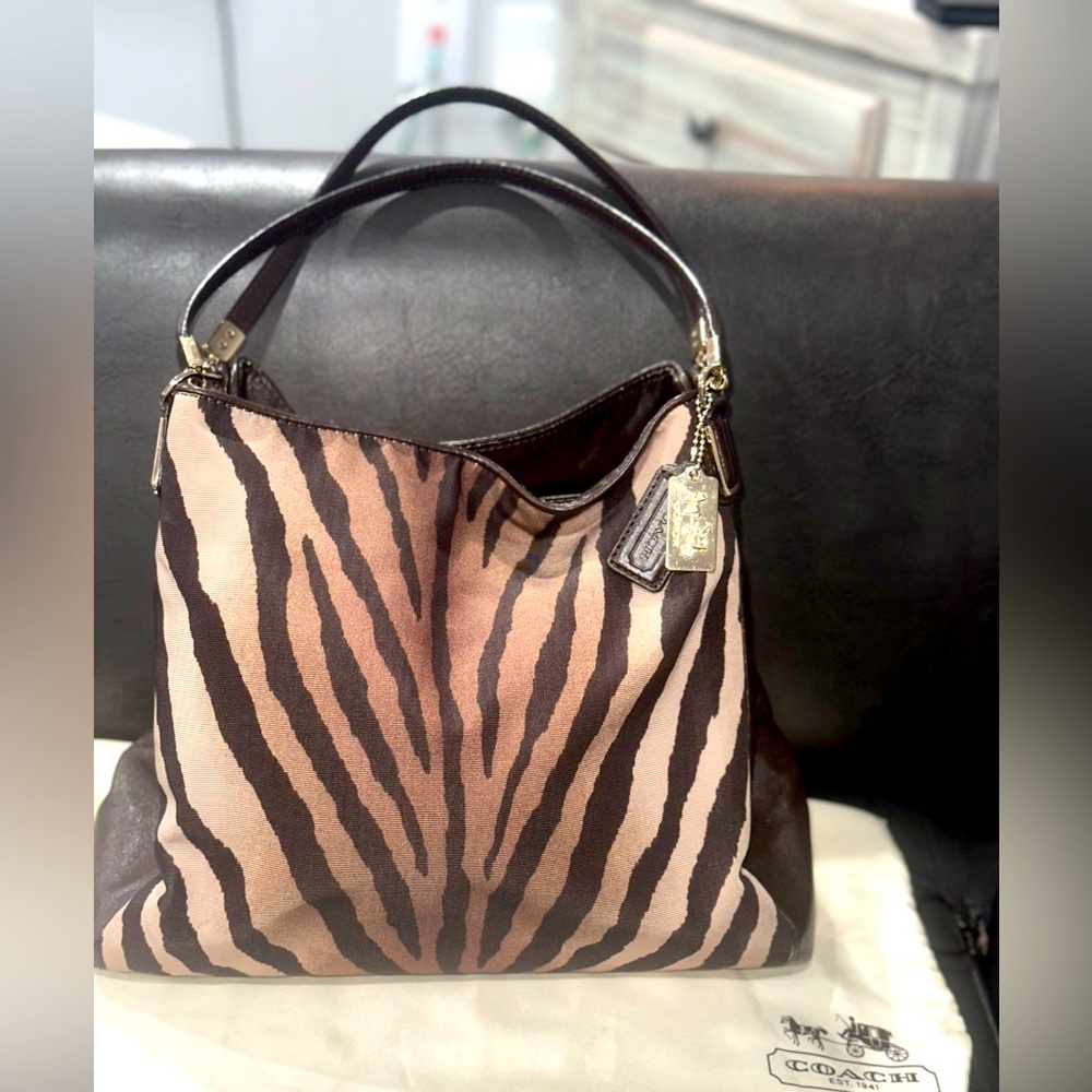 Coach Brown and Tan Hobo Bag with Zebra Print - Picture 2 of 14